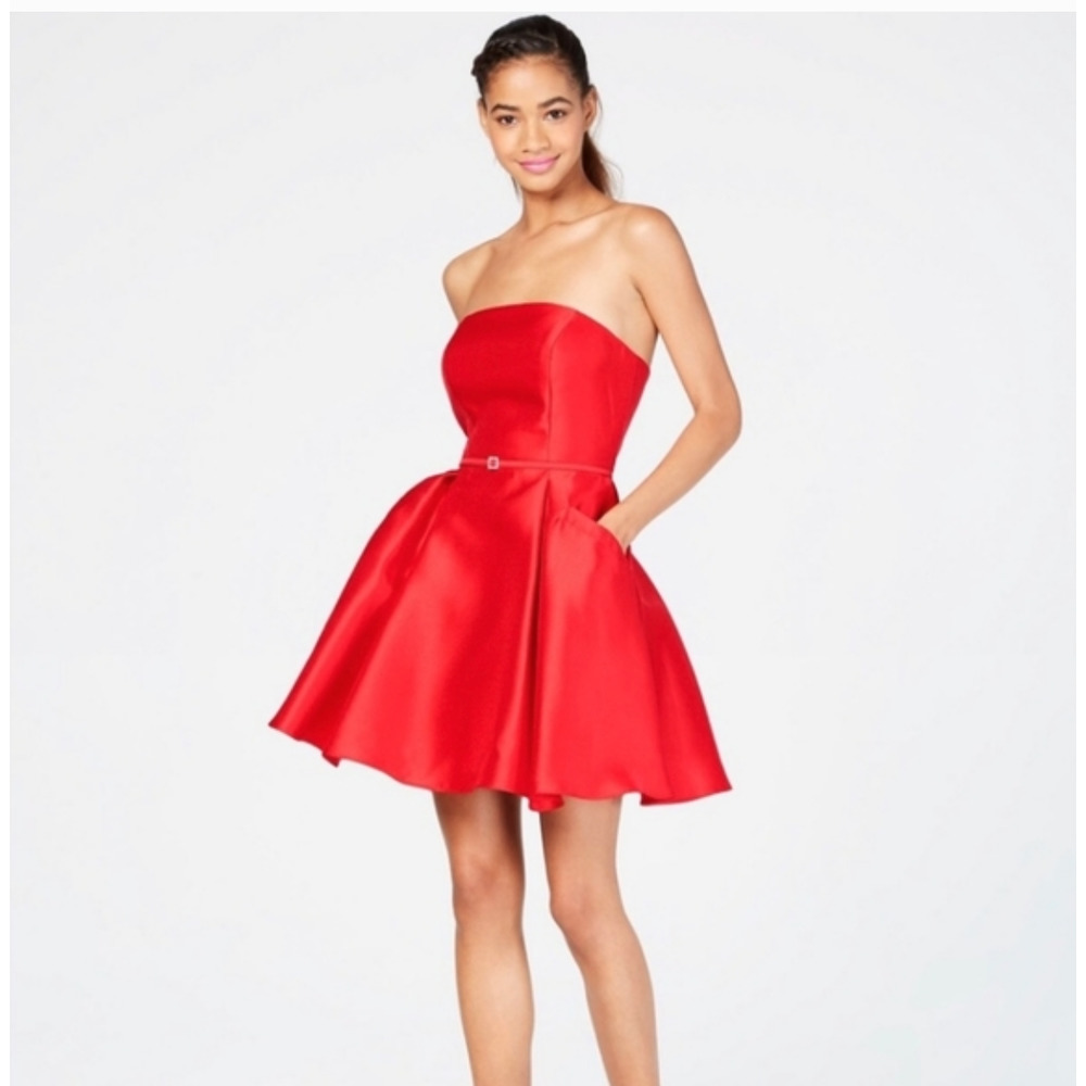 City Studio | NWT Red Strapless Fit and Flare Mini Pockets Dress Size 3